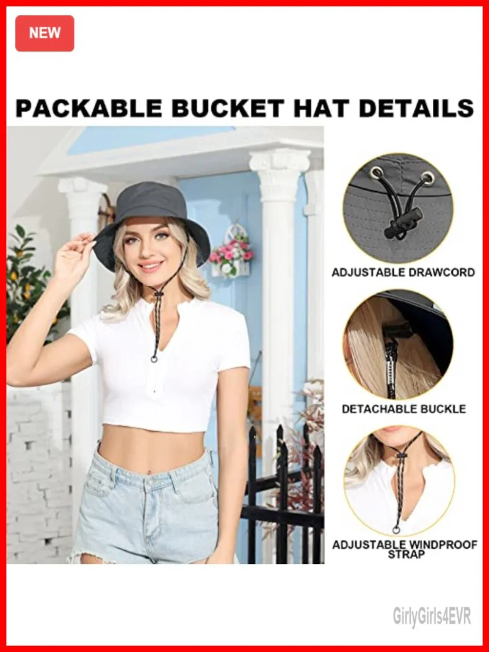 Waterproof UV Protection Packable Bucket Hat - Adjustable